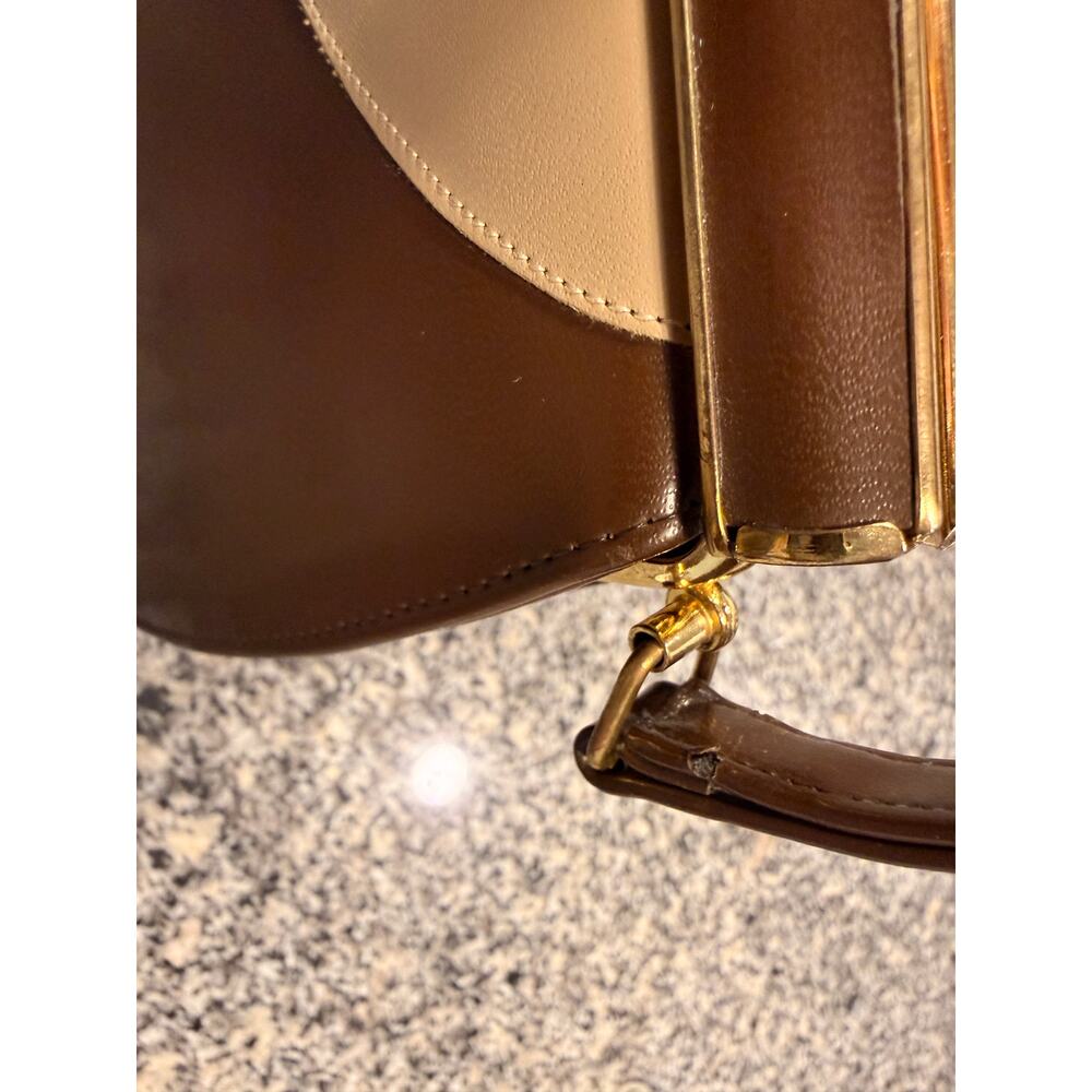 Vintage 1950s Brown & Cream Structured Top Handle Handbag - Picture 13 of 13